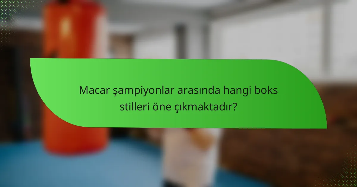 Macar şampiyonlar arasında hangi boks stilleri öne çıkmaktadır?